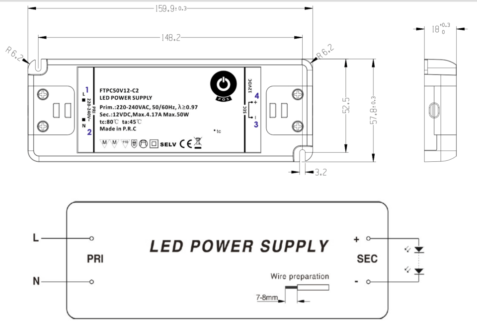 LED-muuntaja 50 W 12 V IP20