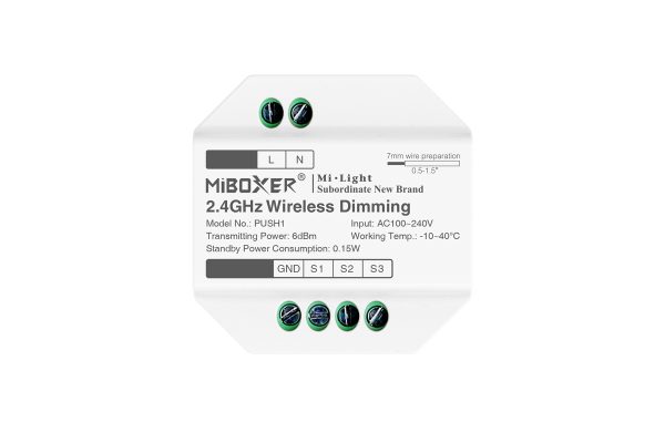 MiBoxer PUSH1 2,4 GHz RF-ohjain painonapille – himmennys, CCT ja RGB+CCT