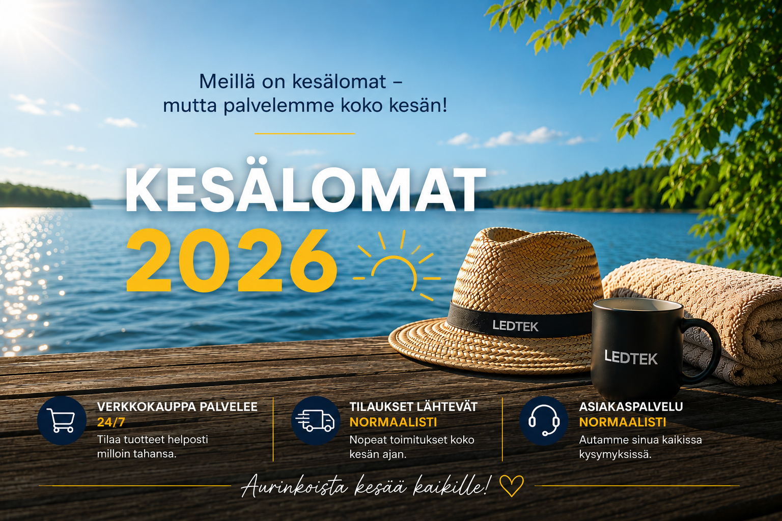 Ledtek kesälomat. Verkkokauppa palvelee koko kesän.