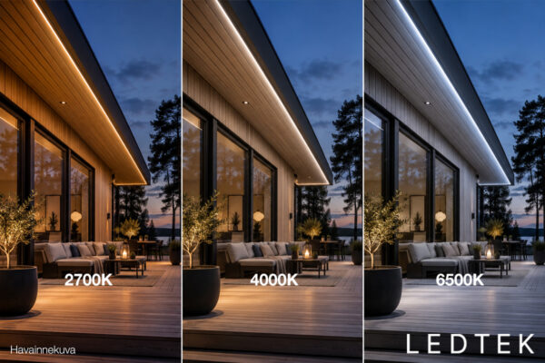 CCT LED-nauha ulos räystääseen. Valitse valon väri viileän ja lämpimän välillä. LED-nauha on myös himmennettävä.