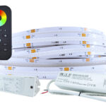 RGB COB LED-nauhapaketti 24V 10 m IP54 RF-kaukosäätimellä