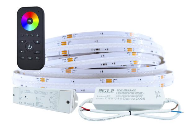 RGB COB LED-nauhapaketti 24V 10 m IP54 RF-kaukosäätimellä