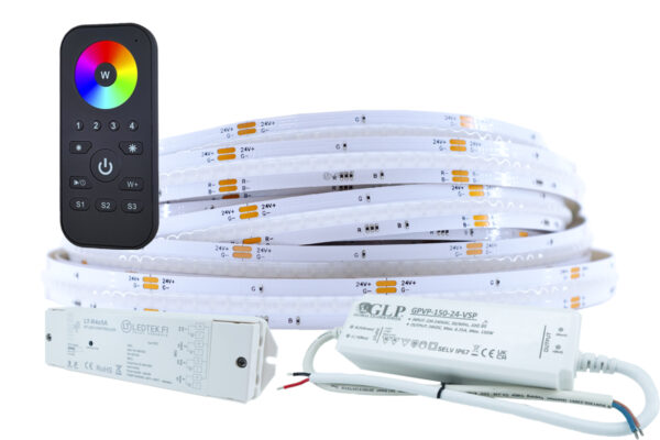 RGB COB LED-nauhapaketti 24V 10 m IP54 RF-kaukosäätimellä