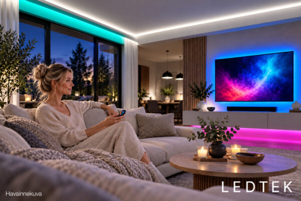 RGBW 4000K COB LED-nauha 24V 5 m. Voit ohjata nauhaa RGBW ohjaimella.