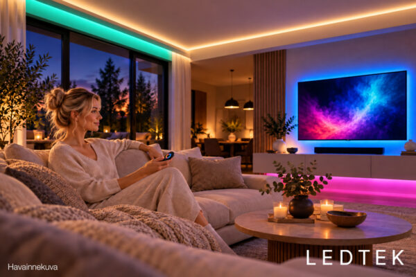 RGBW COB LED-nauha 24V 5 m. Voit ohjata nauhaa RGBW ohjaimella.