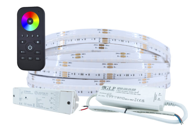 RGBW COB LED-nauhapaketti 24V 5 m 4000K RF-kaukosäätimellä